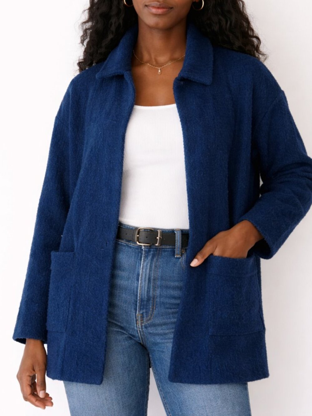 Brandy Melville Coat Cardigan Blue Open Wool Blend Italy Heavy